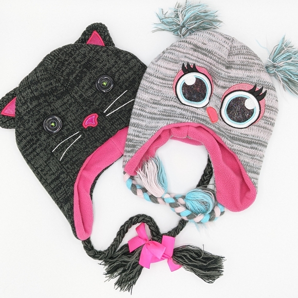 Accessories - Bundle Set Of 2 Fleece Animal Pigtail Beanie Hats